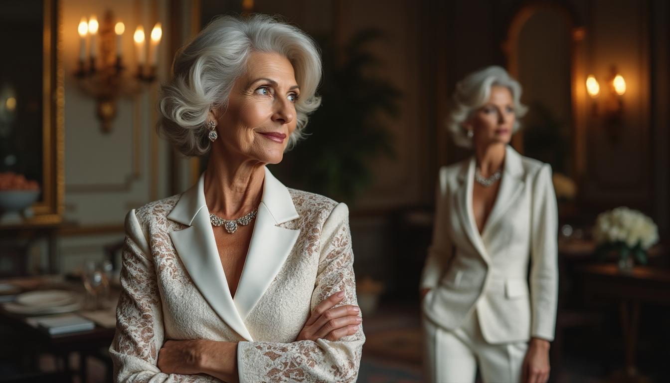 découvrez notre sélection de tailleurs pantalons de mariage pour femmes de 60 ans, alliant élégance et confort. idéaux pour célébrer des moments inoubliables, ces ensembles raffinés vous garantissent une allure chic tout en vous permettant de vous sentir à l'aise. faites le choix de l'élégance, sans compromis sur le confort lors de votre grand jour.