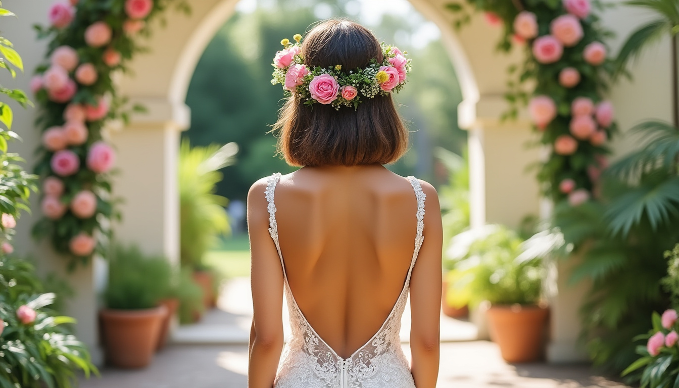 adoptez le carré plongeant, la coiffure de mariage idéale pour sublimer les cheveux courts. élégance, modernité et style assurés pour un jour inoubliable !