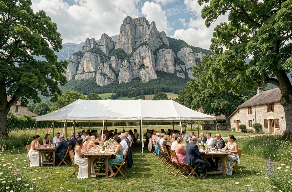 Domaine de la Chartrognière avec réception de mariage en plein air au pied des falaises du Vercors